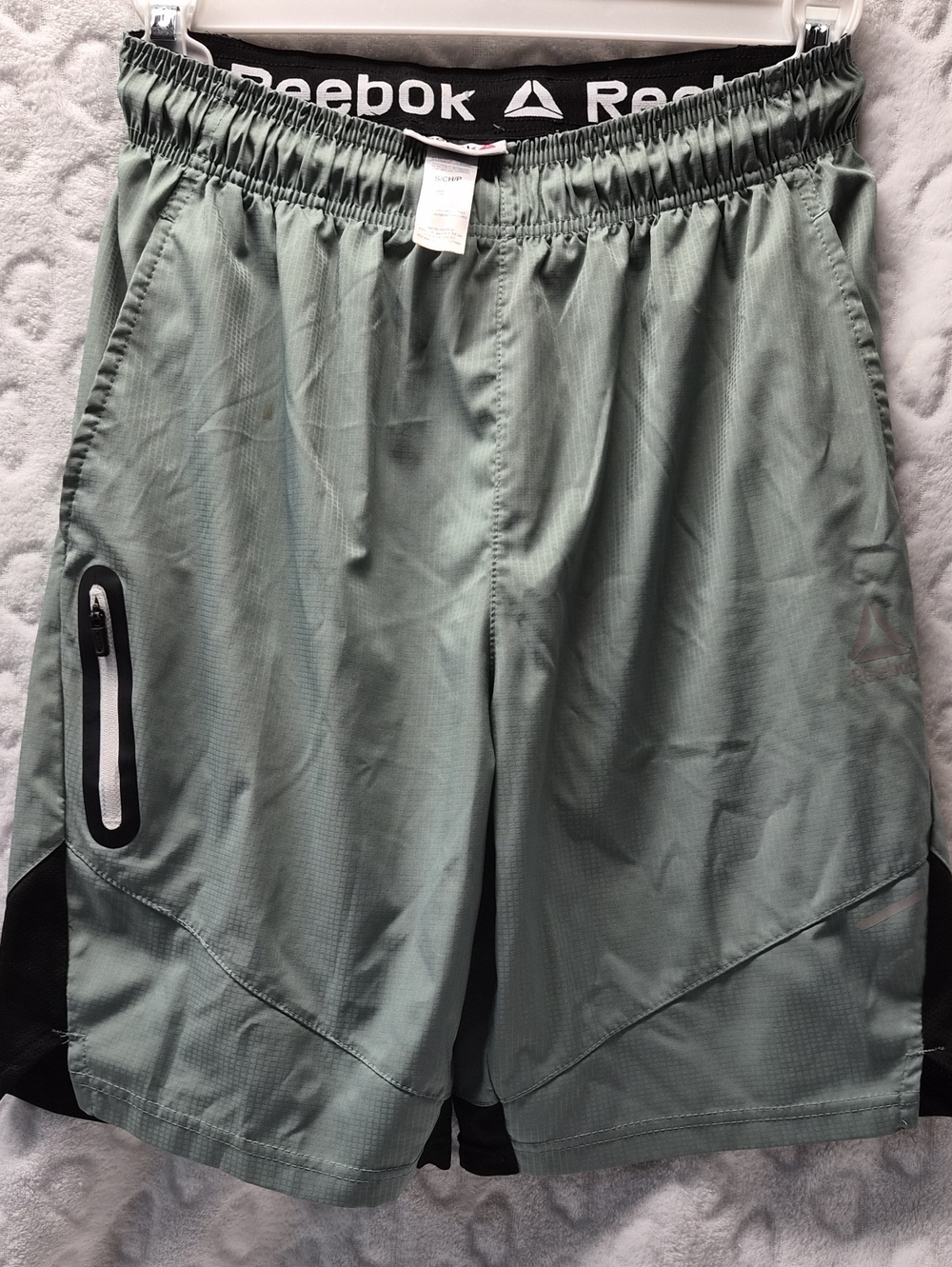 Reebok Men's Sage Green Athletic Shorts with Black Trim